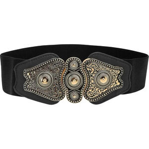 ❤️Women Black Butterfly Wide Elastic  Stretch Vintage Antique Retro Buckle Belt